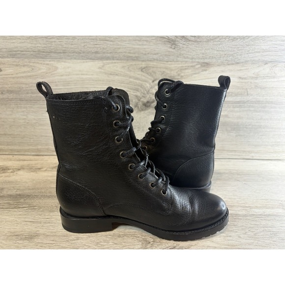 Frye Natalie Lace Up Moto Engineer Combat Boots Black Leather Women's 7 B - Picture 6 of 8
